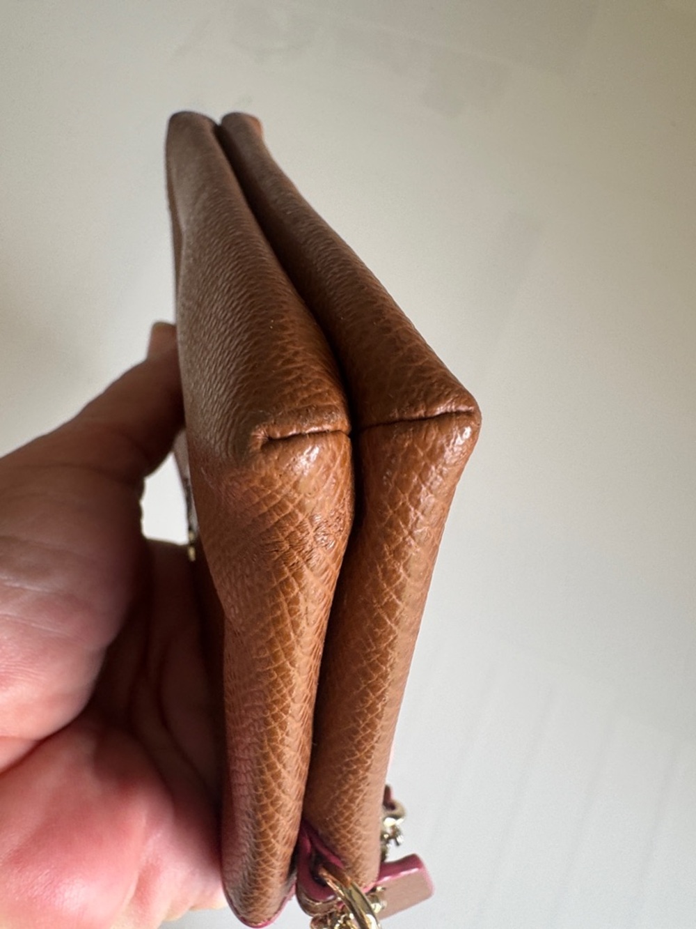 COACH Brown Double Leather Wristlet with Pink Trim - Picture 11 of 11